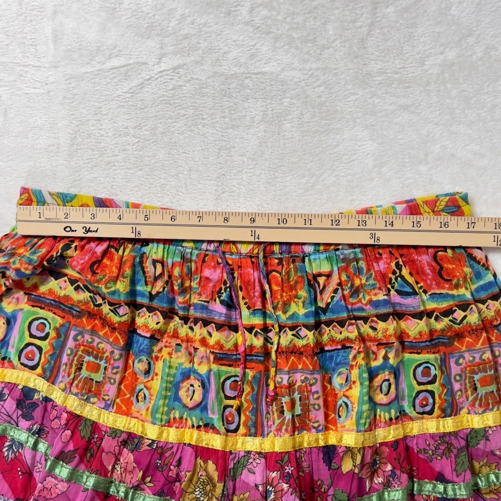 anii By Natural Boho Tiered Maxi Skirt Women Sz L Multicolor Floral Ribbon Trim - Picture 7 of 8